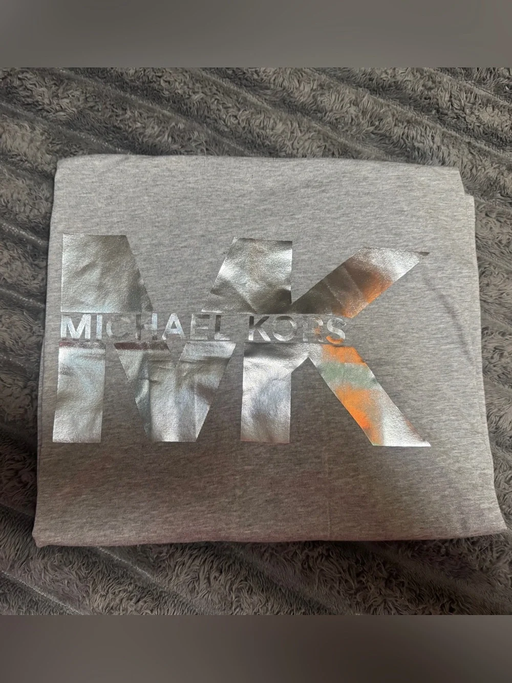 Michael Kors Men's Light Grey Tee with Metallic MK Logo